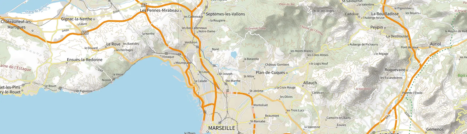 Carte IGN des environs de Allauch, lieu de départ