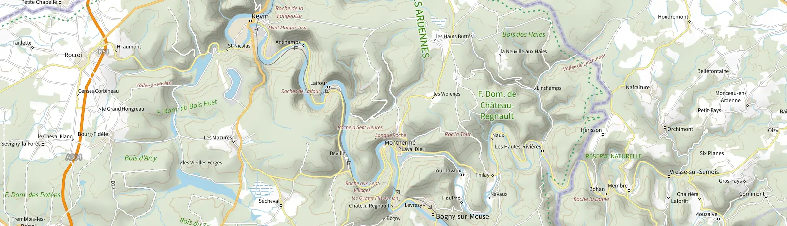 Carte IGN des environs de Les Hautes-Rivières, lieu de départ