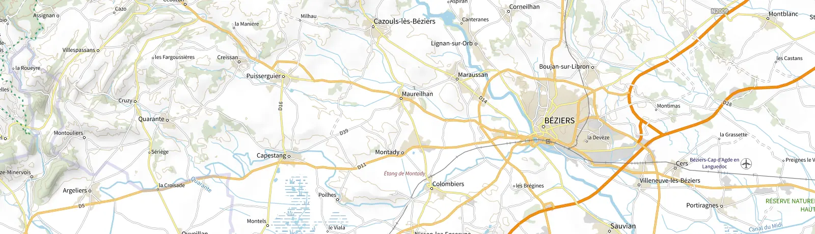 Carte IGN des environs de Béziers, lieu de départ
