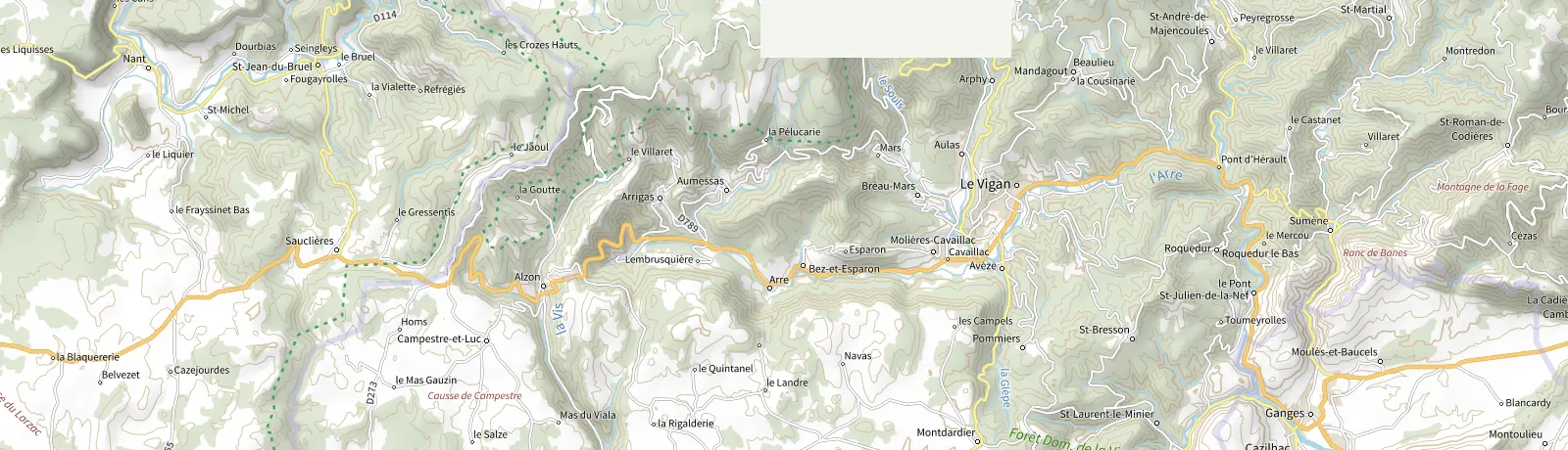 Carte IGN des environs de Le Vigan, lieu de départ