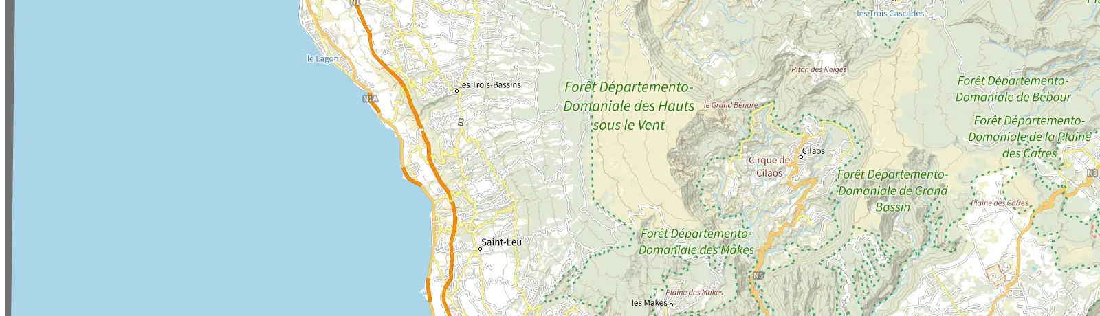 Carte IGN des environs de Cilaos, lieu de départ