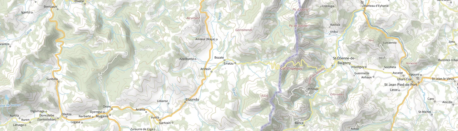 Carte IGN des environs de Saint-Étienne-de-Baïgorry, lieu de départ