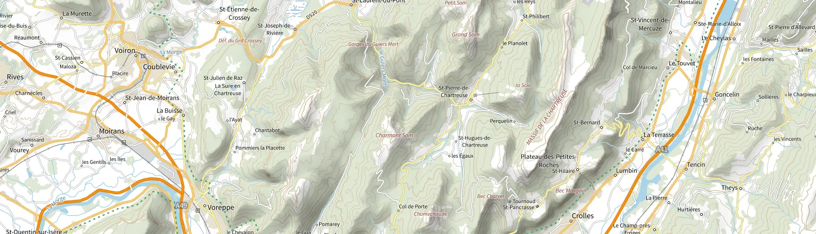 Carte IGN des environs de Plateau-des-Petites-Roches, lieu de départ