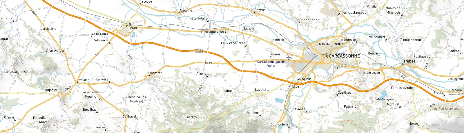Carte IGN des environs de Carcassonne, lieu de départ