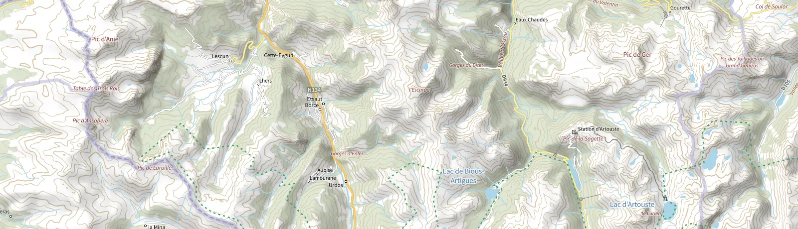 Carte IGN des environs de Laruns, lieu de départ