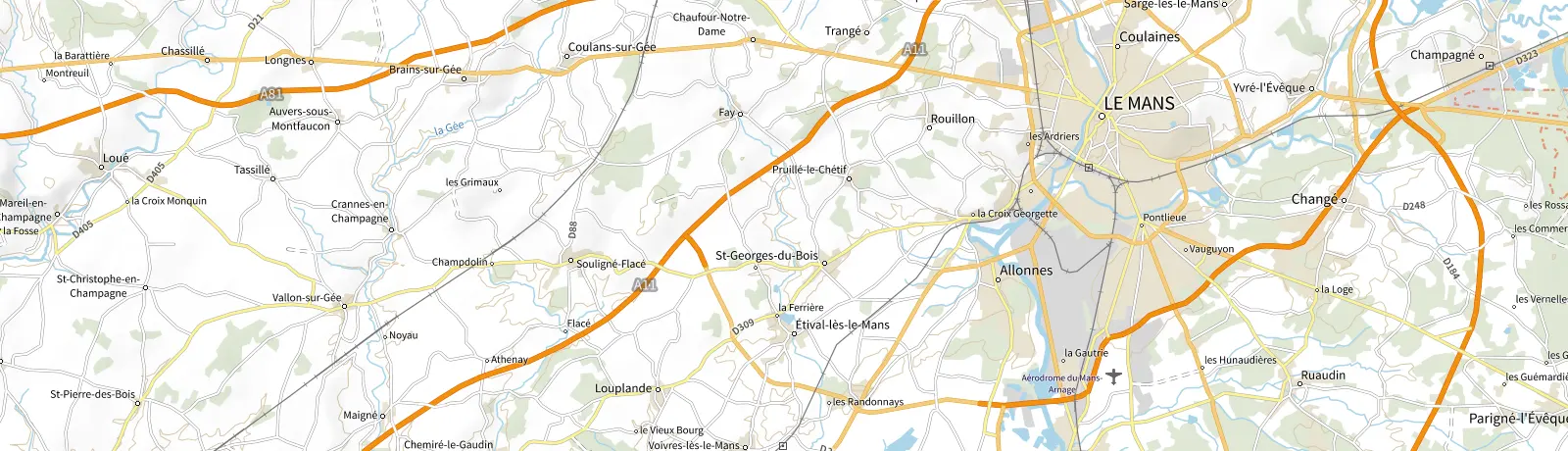 Carte IGN des environs de Le Mans, lieu de départ