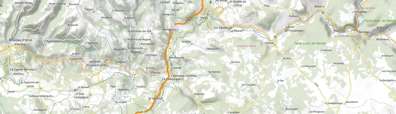 Carte IGN des environs de Chanac, lieu de départ