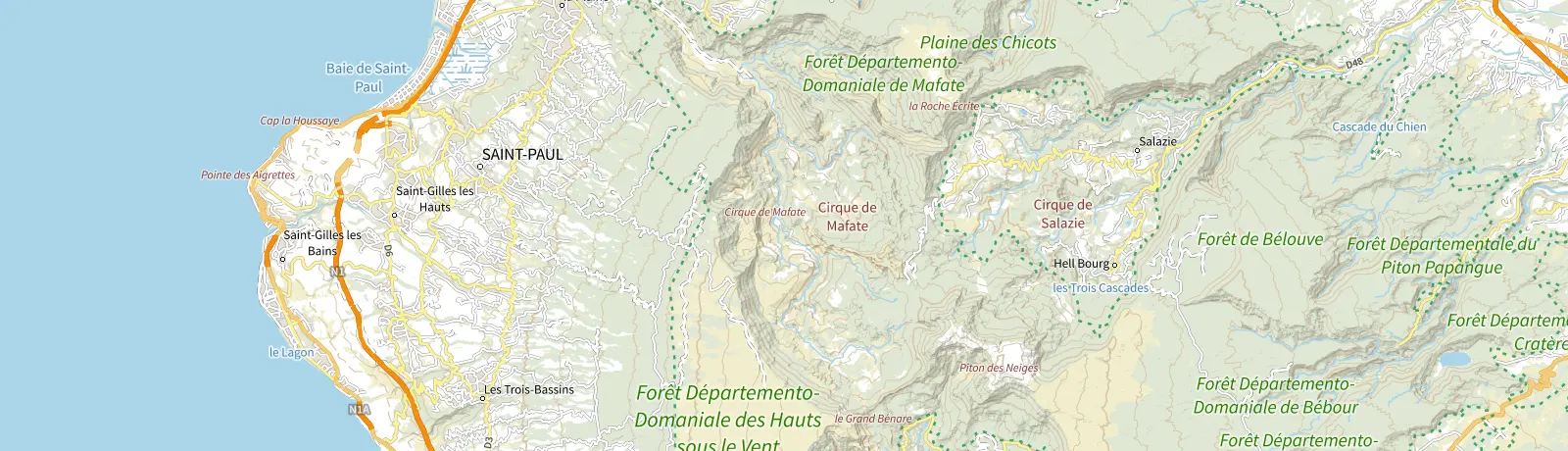Carte IGN des environs de Salazie, lieu de départ