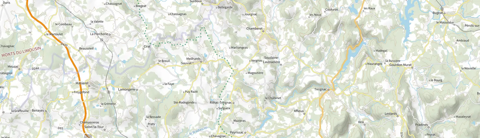 Carte IGN des environs de Treignac, lieu de départ