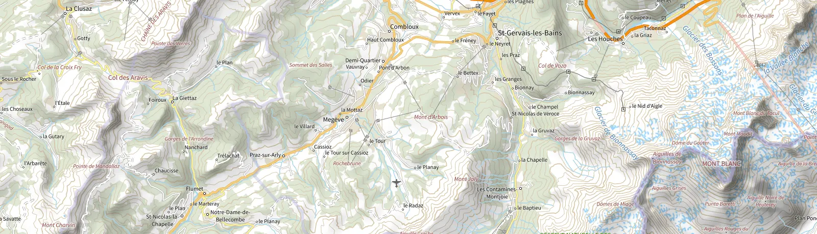 Carte IGN des environs de Saint-Gervais-les-Bains, lieu de départ