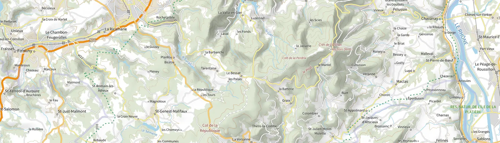 Carte IGN des environs de Véranne, lieu de départ