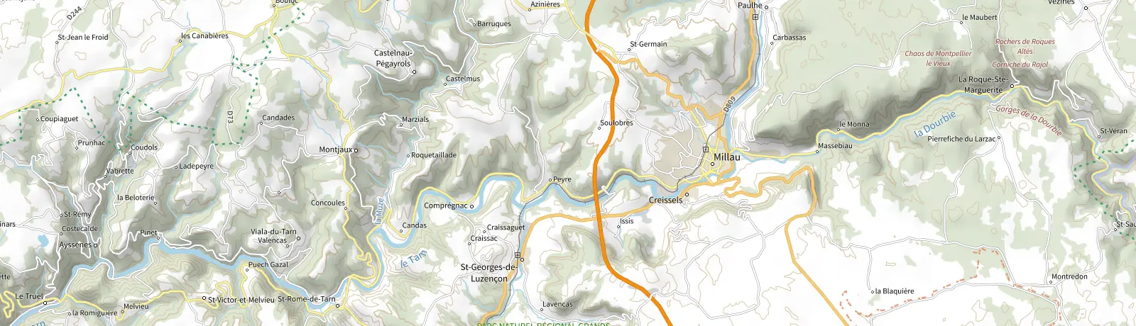 Carte IGN des environs de Millau, lieu de départ