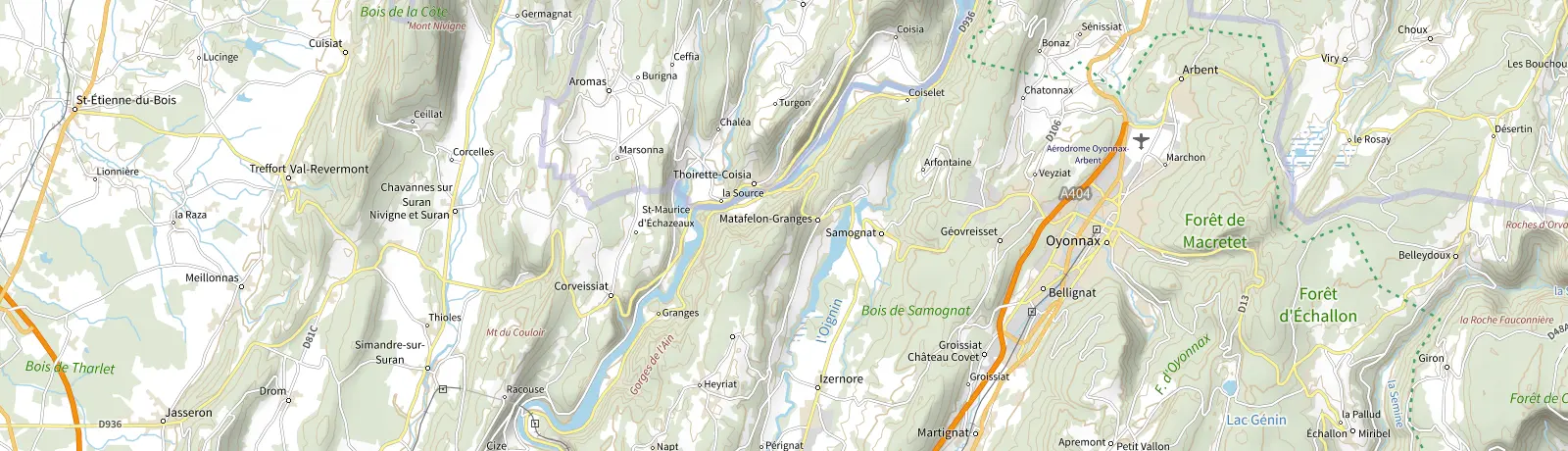 Carte IGN des environs de Oyonnax, lieu de départ
