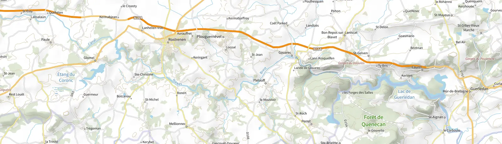 Carte IGN des environs de Bon Repos sur Blavet, lieu de départ