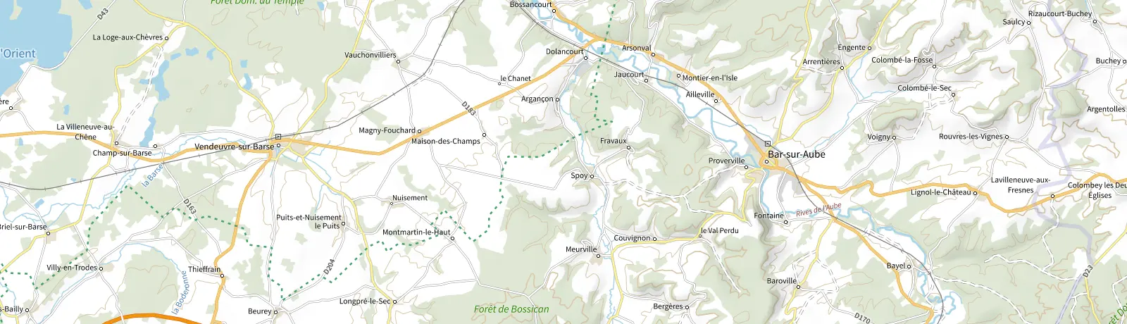 Carte IGN des environs de Bar-sur-Aube, lieu de départ