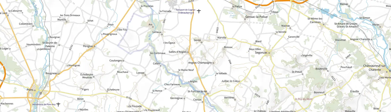 Carte IGN des environs de Segonzac, lieu de départ