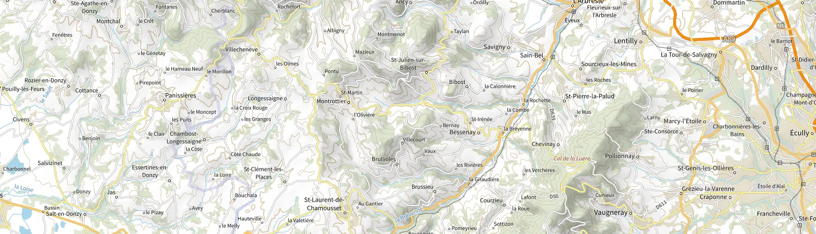 Carte IGN des environs de Saint-Pierre-la-Palud, lieu de départ