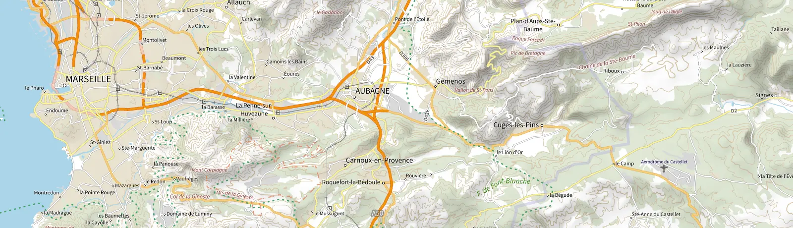 Carte IGN des environs de Cuges-les-Pins, lieu de départ