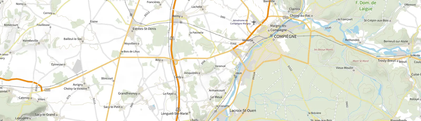 Carte IGN des environs de Compiègne, lieu de départ