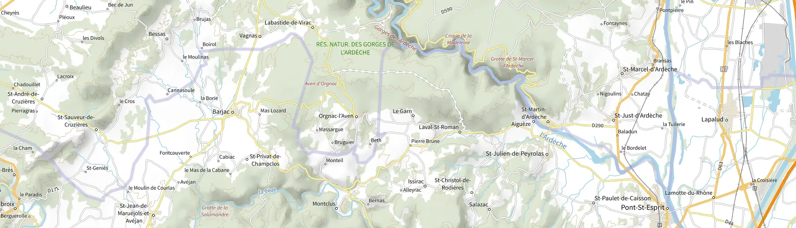 Carte IGN des environs de Saint-Martin-d'Ardèche, lieu de départ