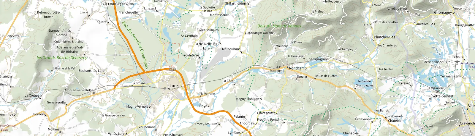 Carte IGN des environs de Champagney, lieu de départ