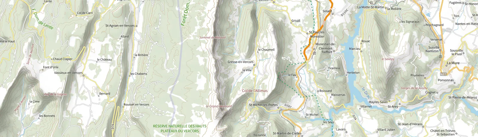 Carte IGN des environs de Treffort, lieu de départ
