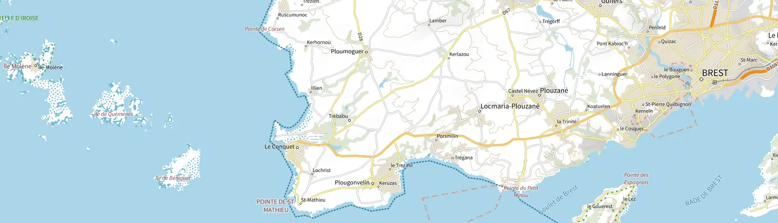 Carte IGN des environs de Plouzané, lieu de départ