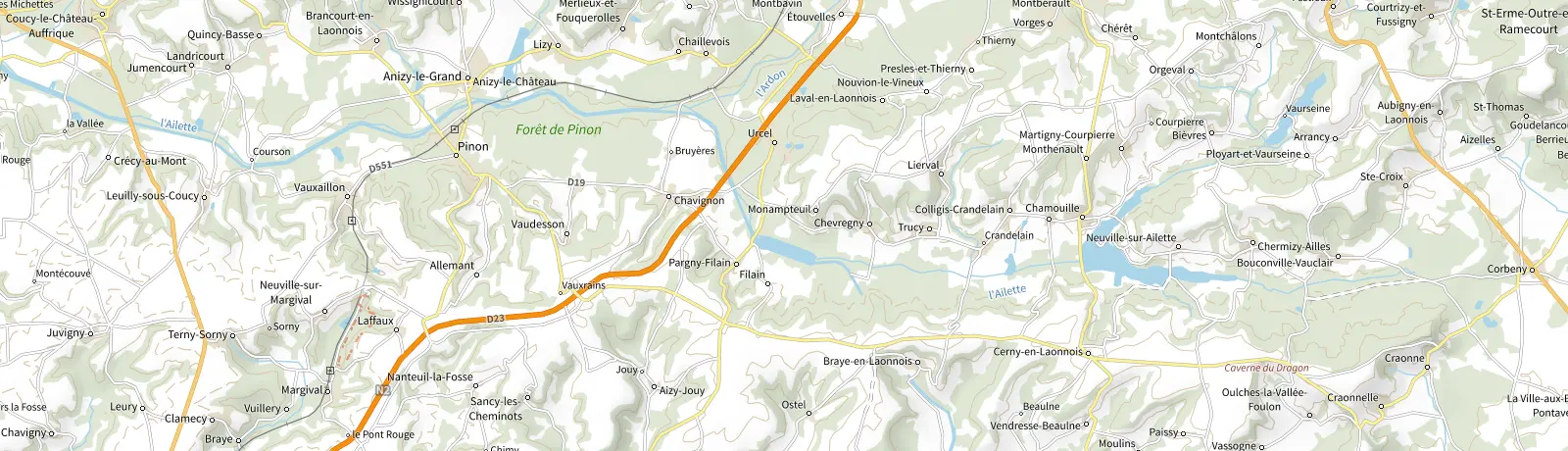 Carte IGN des environs de Chamouille, lieu de départ