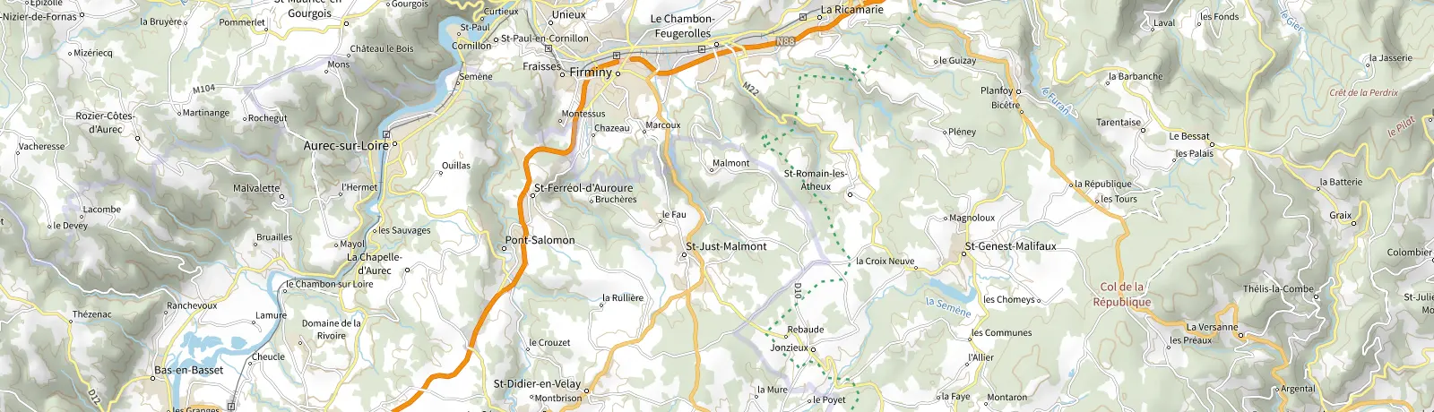 Carte IGN des environs de Saint-Genest-Malifaux, lieu de départ