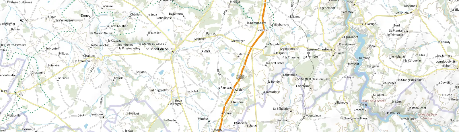Carte IGN des environs de Éguzon-Chantôme, lieu de départ