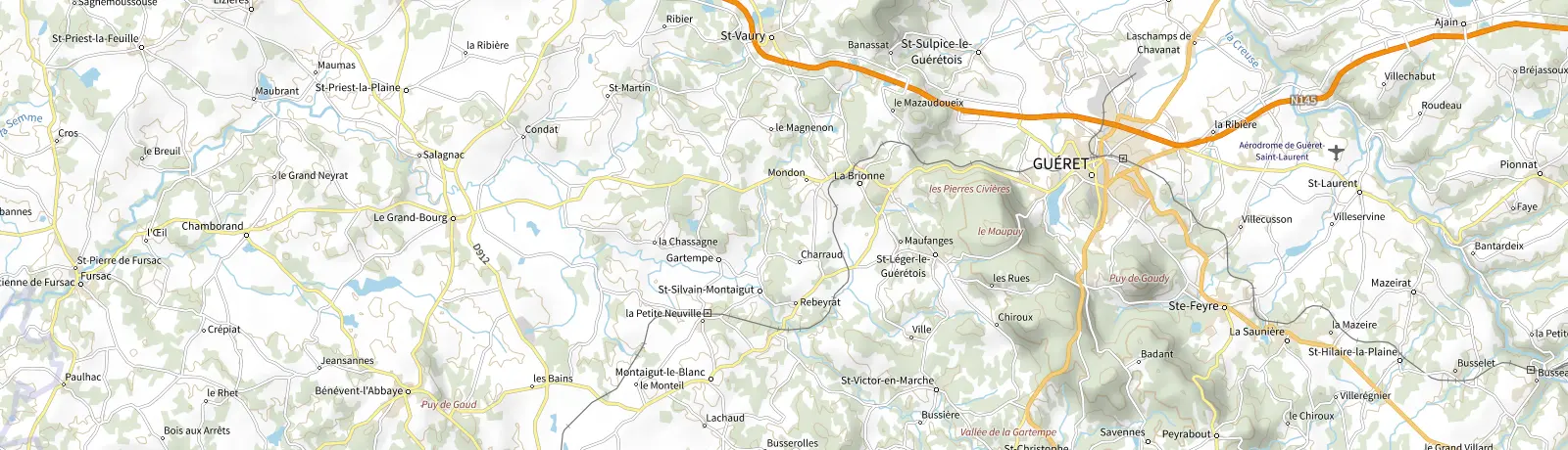 Carte IGN des environs de Guéret, lieu de départ