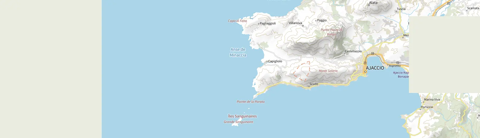 Carte IGN des environs de Ajaccio, lieu de départ