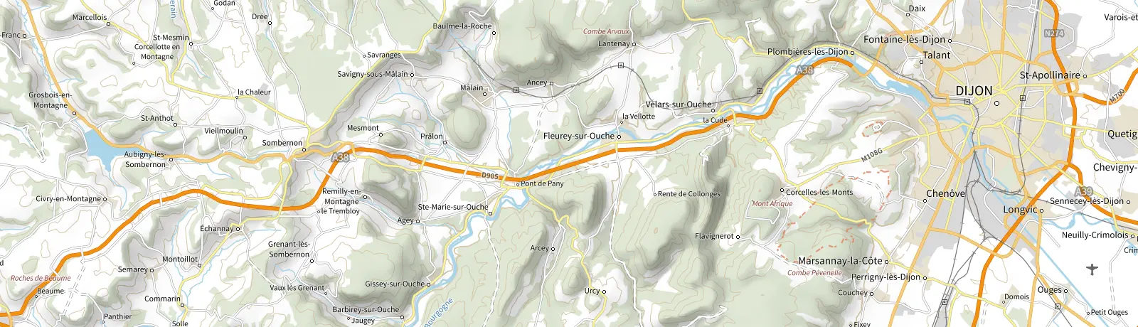 Carte IGN des environs de Corcelles-lès-Monts, lieu de départ