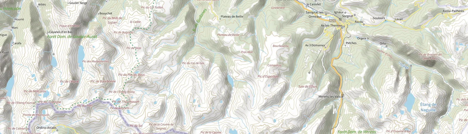 Carte IGN des environs de Ax-les-Thermes, lieu de départ