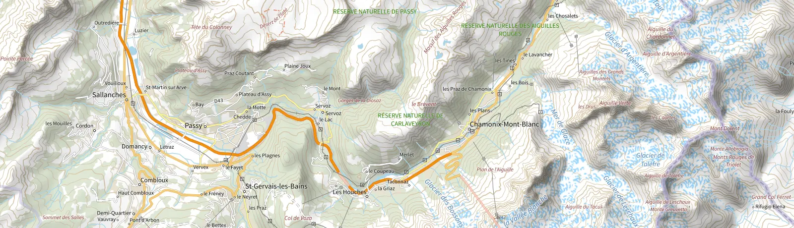 Carte IGN des environs de Chamonix-Mont-Blanc, lieu de départ