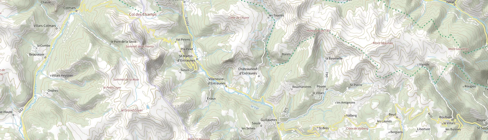 Carte IGN des environs de Péone, lieu de départ