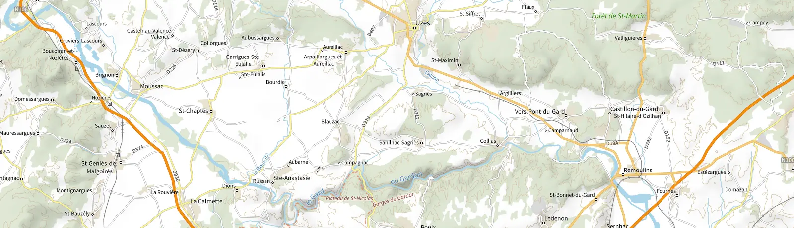 Carte IGN des environs de Vers-Pont-du-Gard, lieu de départ